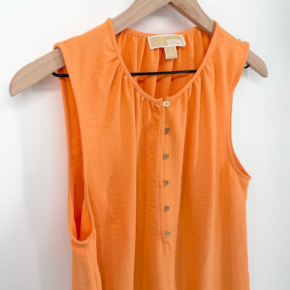 Michael Kors Coral Sleeveless Blouse Medium Button Front Resort Summer Top - Picture 3 of 8